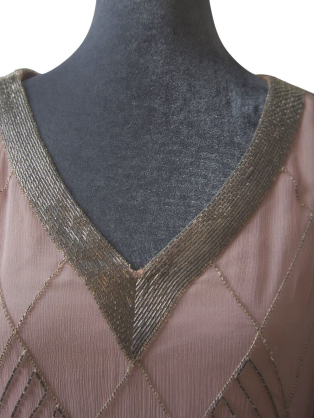 Judith Ann Creations 100% Silk Dusty Pink Silver Beaded Art Deco Top M - Picture 7 of 16